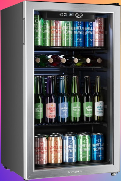 HomeLabs Mini Refrigerator and Cooler with Glass Door for Wine or Soda Beer